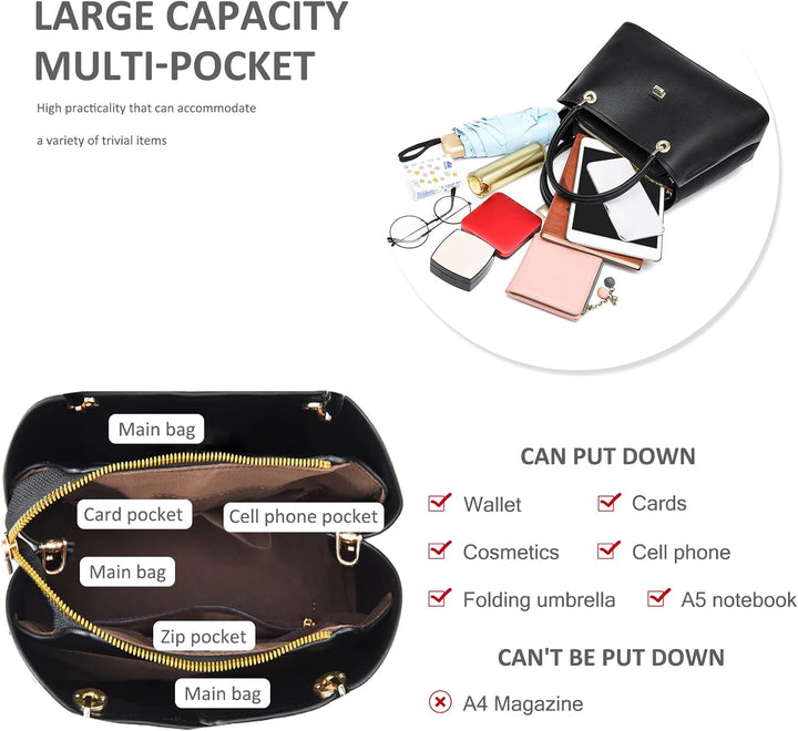 NICOLE & DORIS Klein Tasche Einfach und Elegant Schultertaschen Damen Handtasche mit Fächern Multifu