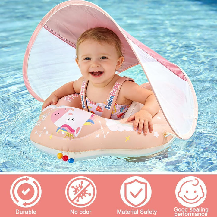 Mineup Baby Schwimmring mit Sonnendach, UPF50+ Baby Float, Schwimmhilfe Mit Sicherheitssitz, Schwimm