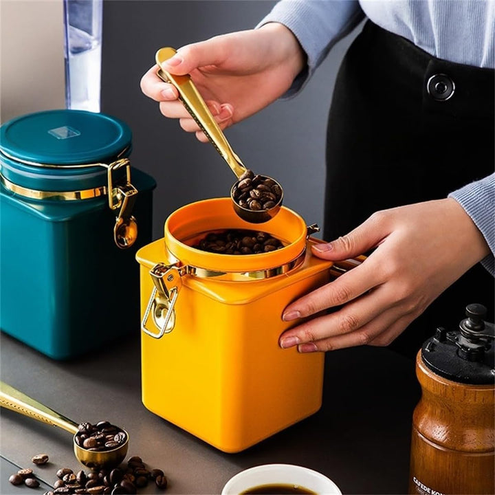Ticha Luftdichte Kaffeedose mit Verriegelungsdeckel, stapelbares Aufbewahrungsglas für Bohnen, gemah