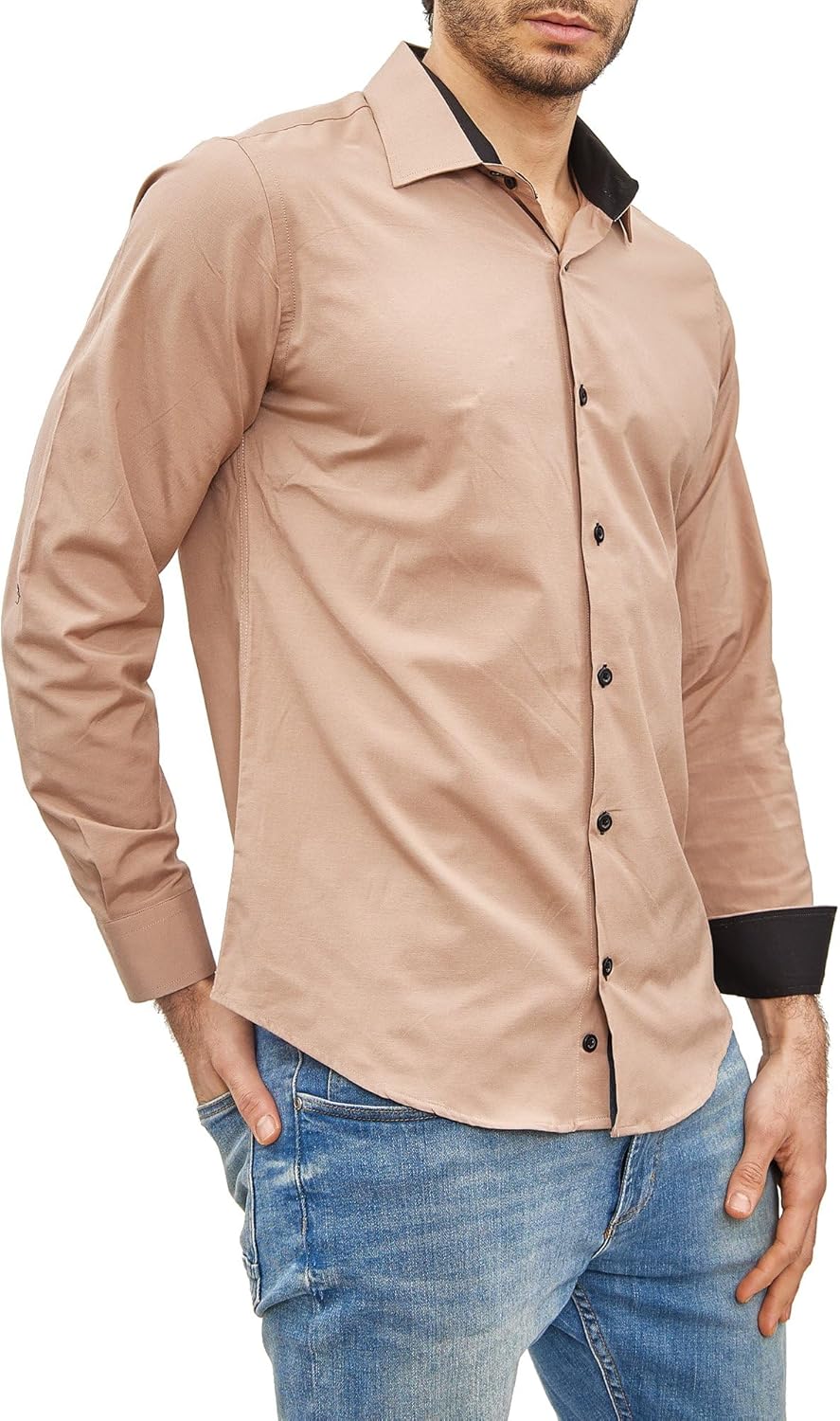 Subliminal Mode - Leicht zu bügeln, Herrenhemd, zweifarbig, einfarbig, Langarm, Slim Fit, Business,