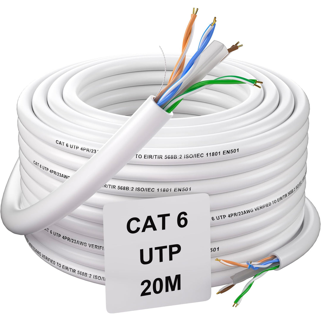 Soibke Lan Kabel 20 Meter, Cat 6 Netzwerkkabel 20m Verlegekabel Ethernet Kabel Weiss Installationska