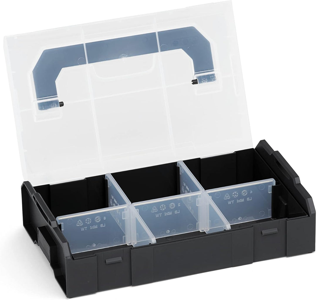 Bosch Sortimo L BOXX Mini | 6er Set in schwarz mit transparentem Deckel | Sortimentskasten Schrauben