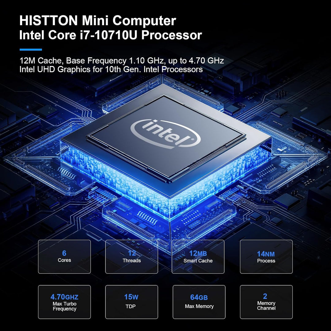 HISTTON Lüfterlos Mini PC Core i5-10210U, 16GB RAM 512GB M.2 SSD, Industrie PC mit 6 RS232 COM, HD+D