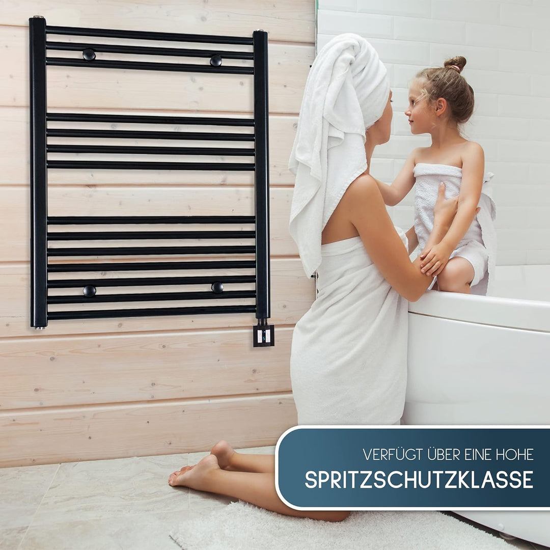 anapont elektrischer Badheizkörper 775hx600b - schwarz - mit Timer-Funktion - Handtuchheizkörper - B