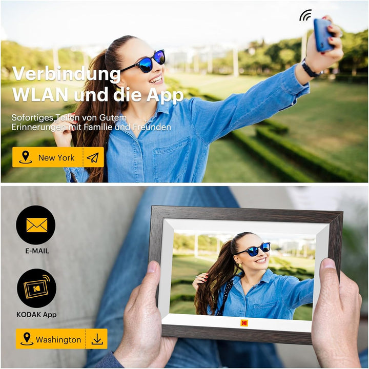 KODAK 10,1 Zoll WiFi Digitaler Bilderrahmen, 1280x800 HD IPS Touchscreen, WLAN Elektronischer Bilder