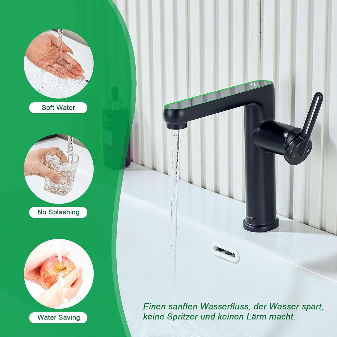 Wasserhahn Bad mit LED-Temperaturanzeige,Waschtischarmatur aus Einhebelmischer Badarmatur Waschbecke