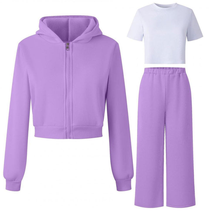 Generisch Mädchen Jogginganzug 3-teilig mit weiter Hose - Set aus Zip-Hoodie, Sweathose und Top · Lä