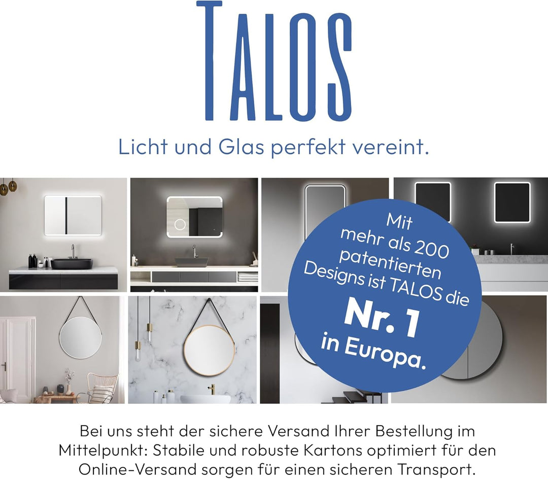 Talos Badspiegel mit Beleuchtung Chic - Badezimmerspiegel 50 x 70 cm - Badspiegel mit hinterleuchtet