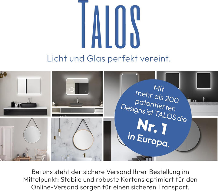 Talos Badspiegel mit Beleuchtung Chic - Badezimmerspiegel 50 x 70 cm - Badspiegel mit hinterleuchtet