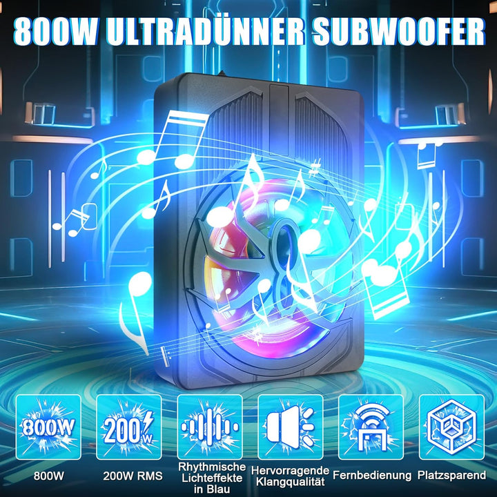 WODHMIEY 10 Zoll 800W Ultra-Dünner Aktiv-Subwoofer Für Auto/Truck Mit Verstärker, 24dB Starker Bass,