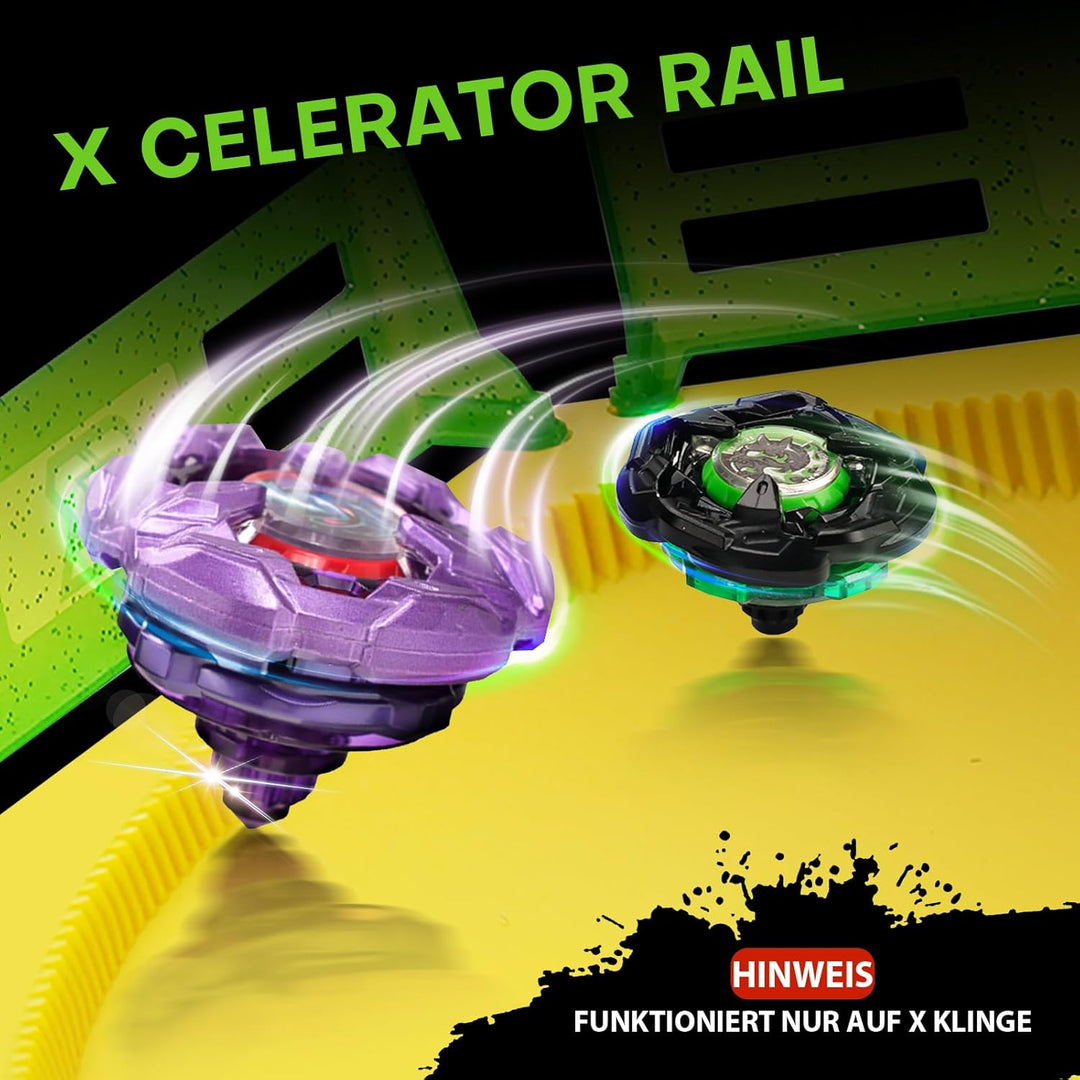 Kreisel X Arena Battle Set Ausgestattet mit X Acceleration Rail - 6 Kampfkreisel, 2 Launchers und St