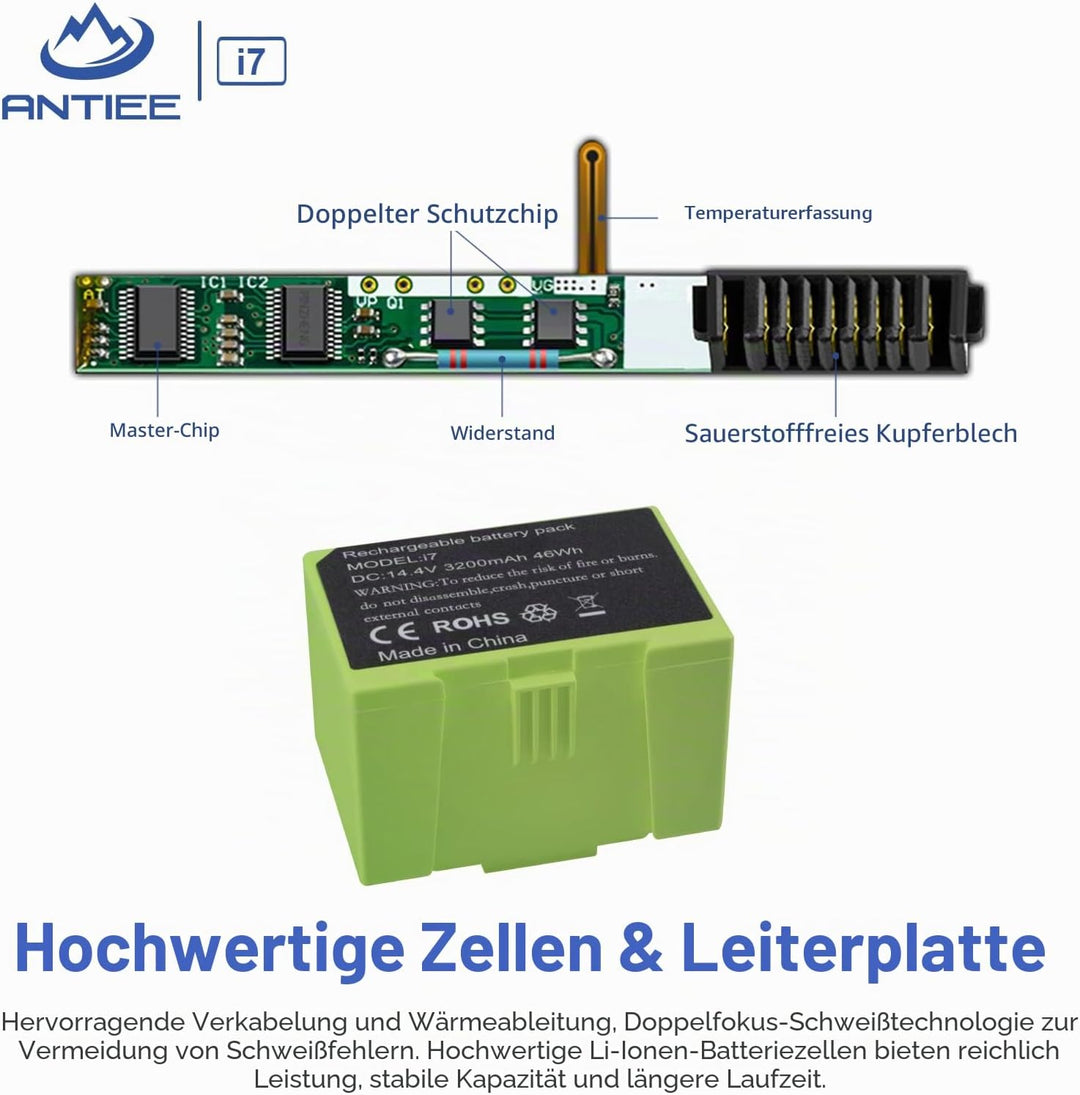 ANTIEE 3200mAh i7 i3 i4 Akku Replacement für iRobot Roomba i7 i7+ 7150 7550 i7558 i3+ 3150 3550 3558
