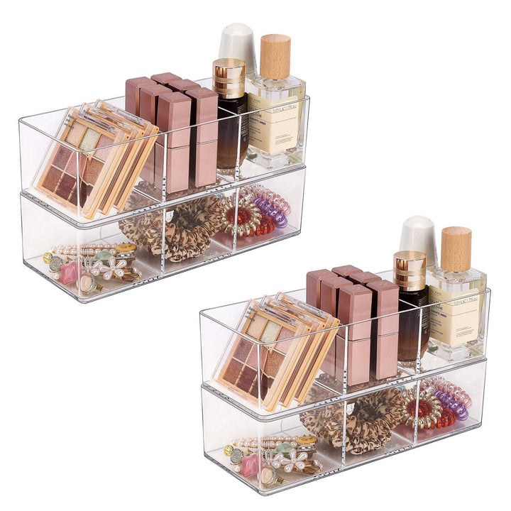 JessLab Acryl Organizer, 4er-Set Transparente Makeup Aufbewahrung für Schminktisch, Arbeitsplatte, B