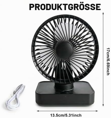 Tischventilator Leise Automatisch Oszillierend, 4000mAh Akku USB 5 Geschwindigkeiten LED-Digitalanze