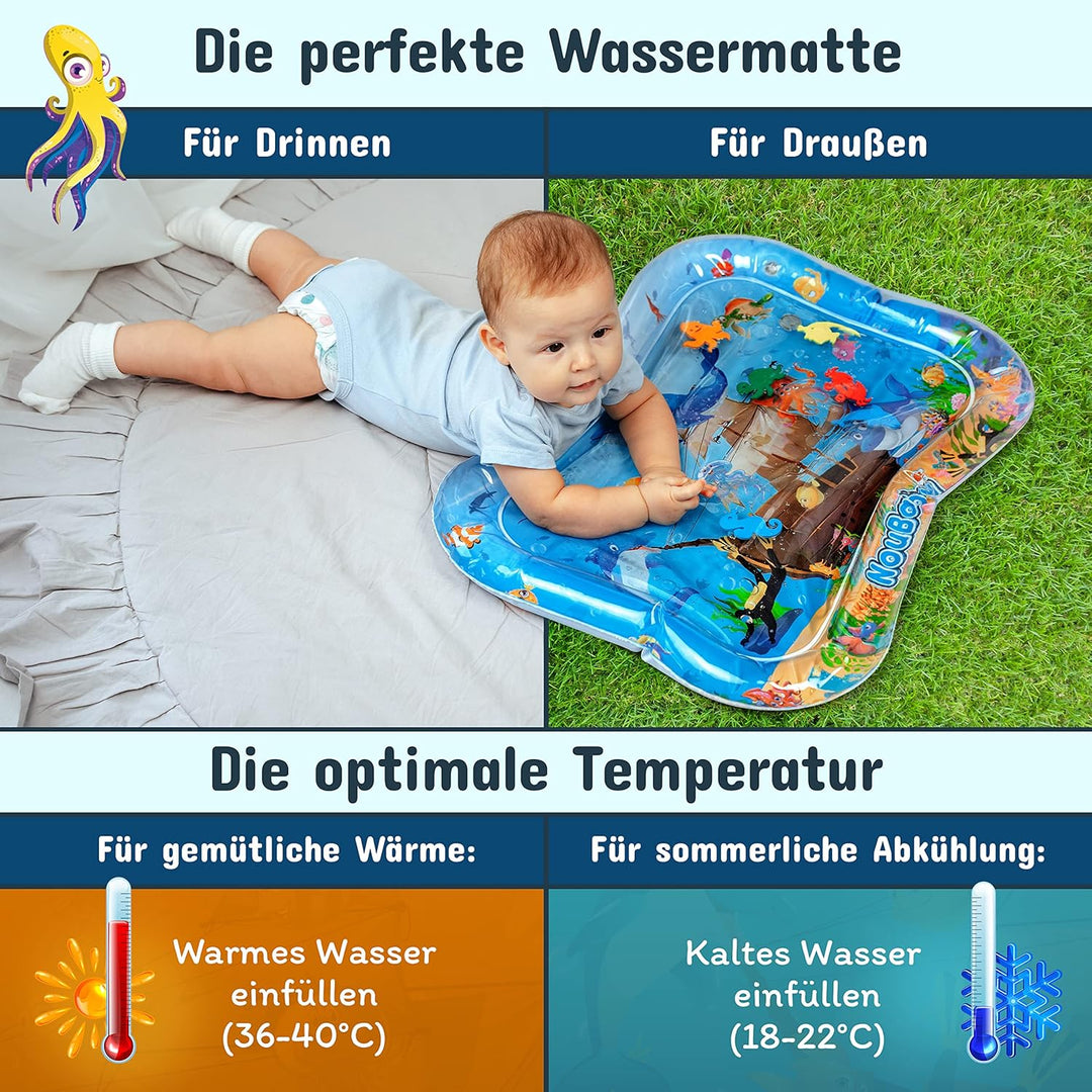 NouBaby® Wassermatte Baby BPA Frei Gross I Babymatte und Spielzeug ab 3, 6 und 9 Monate I Wasserspie