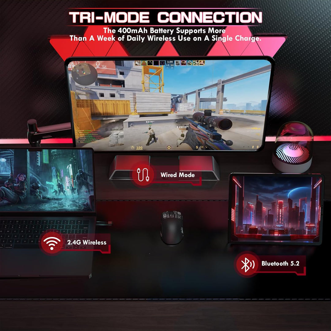 MAMBASNAKE M4 Ultra-Leichte Kabellose Gaming-Maus, 53g, PAW3311 Sensor, 24000 DPI, Tri-Mode Bluetoot
