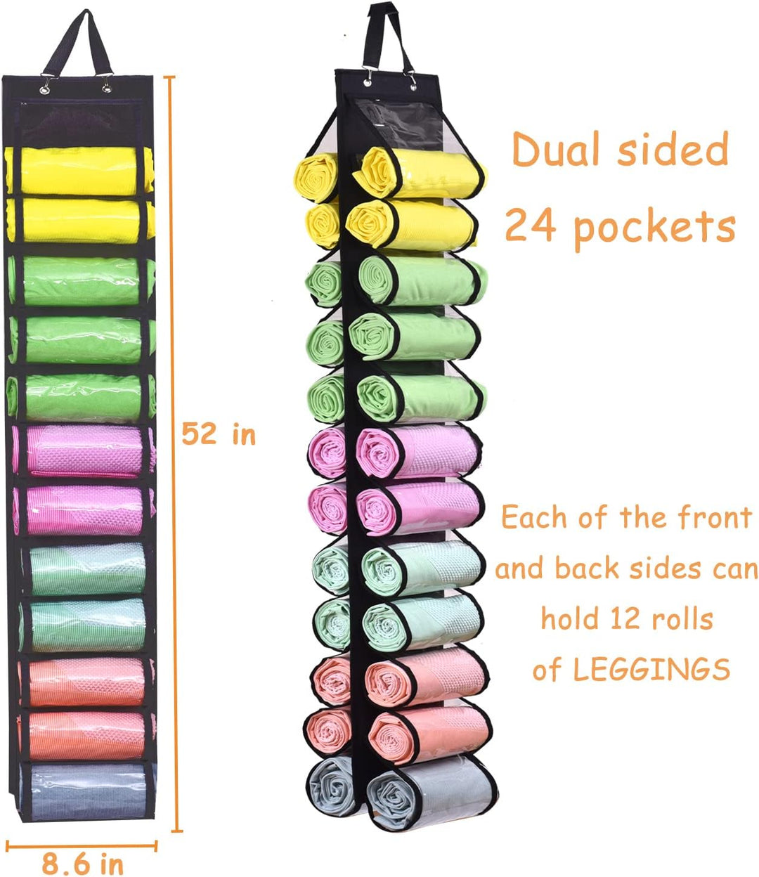 Aufbewahrungstasche für Leggings, 24 Fächer, Schwarz, Minimalistisch, Tragbar, Wandmontage, Schwarz