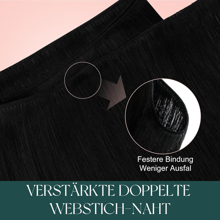 Easyouth Tressen Echthaar Schwarz Tressen Haarverlangerung 30 cm Echthaar Tressen Extensions 70g #1