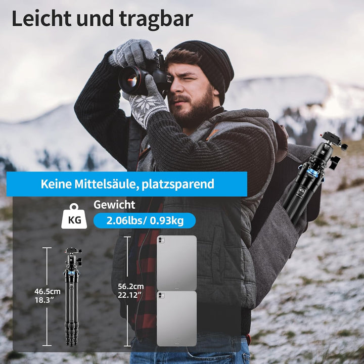 SIRUI AM-225+B-00K Carbon Kamera Reise Stativ, 127,3cm leichtes Kamerastativ Reisestativ Dreibein-St