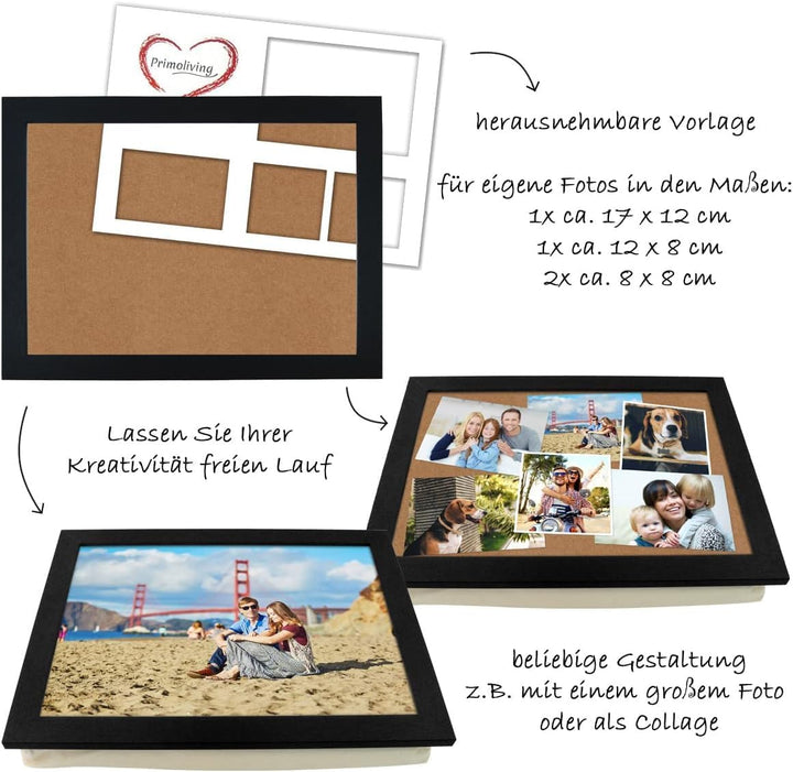 PrimoLiving Knietablett P-786 mit Kissen und Fotorahmen Taupe grau, Grau