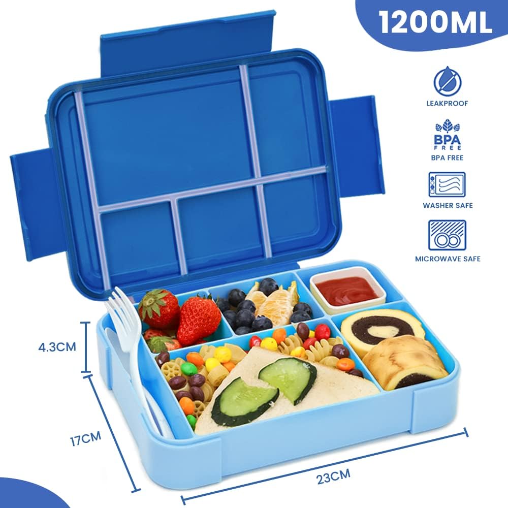 Bugucat Brotdose Kinder mit Fächern 1330ML,Lunchbox Kinder Bento Box Auslaufsicher mit 6 Fächern Bes