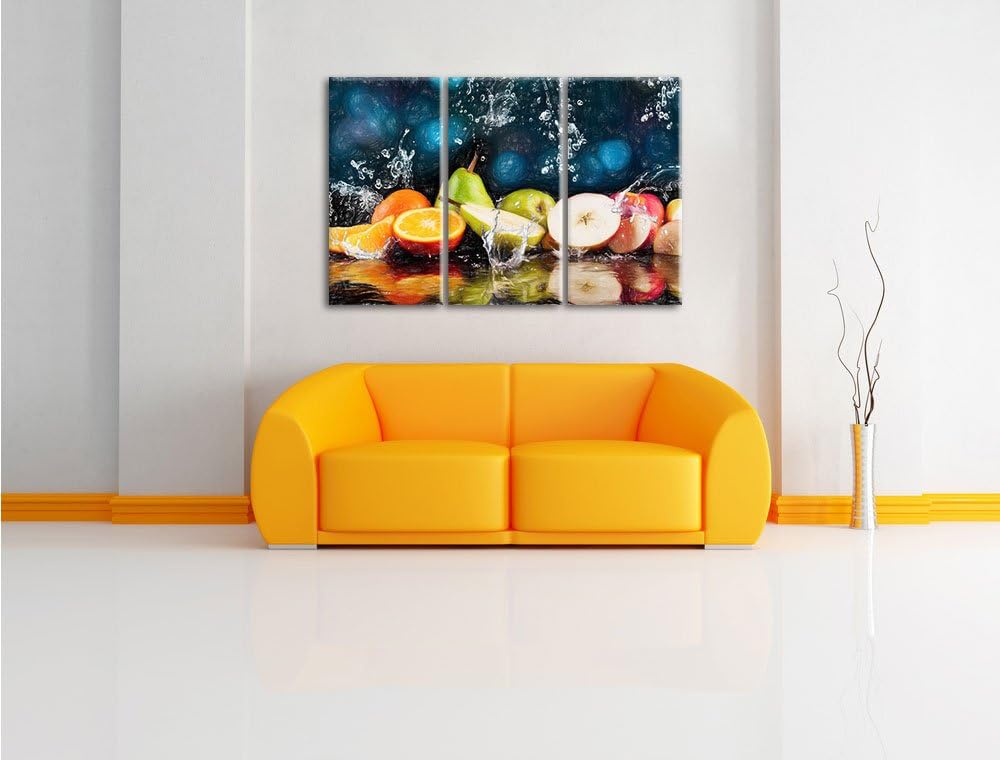 Pixxprint Früchte im Wasser als Leinwandbild/Grösse: 3 Teilig (120x80 cm) cm/Wandbild/Kunstdruck/fer