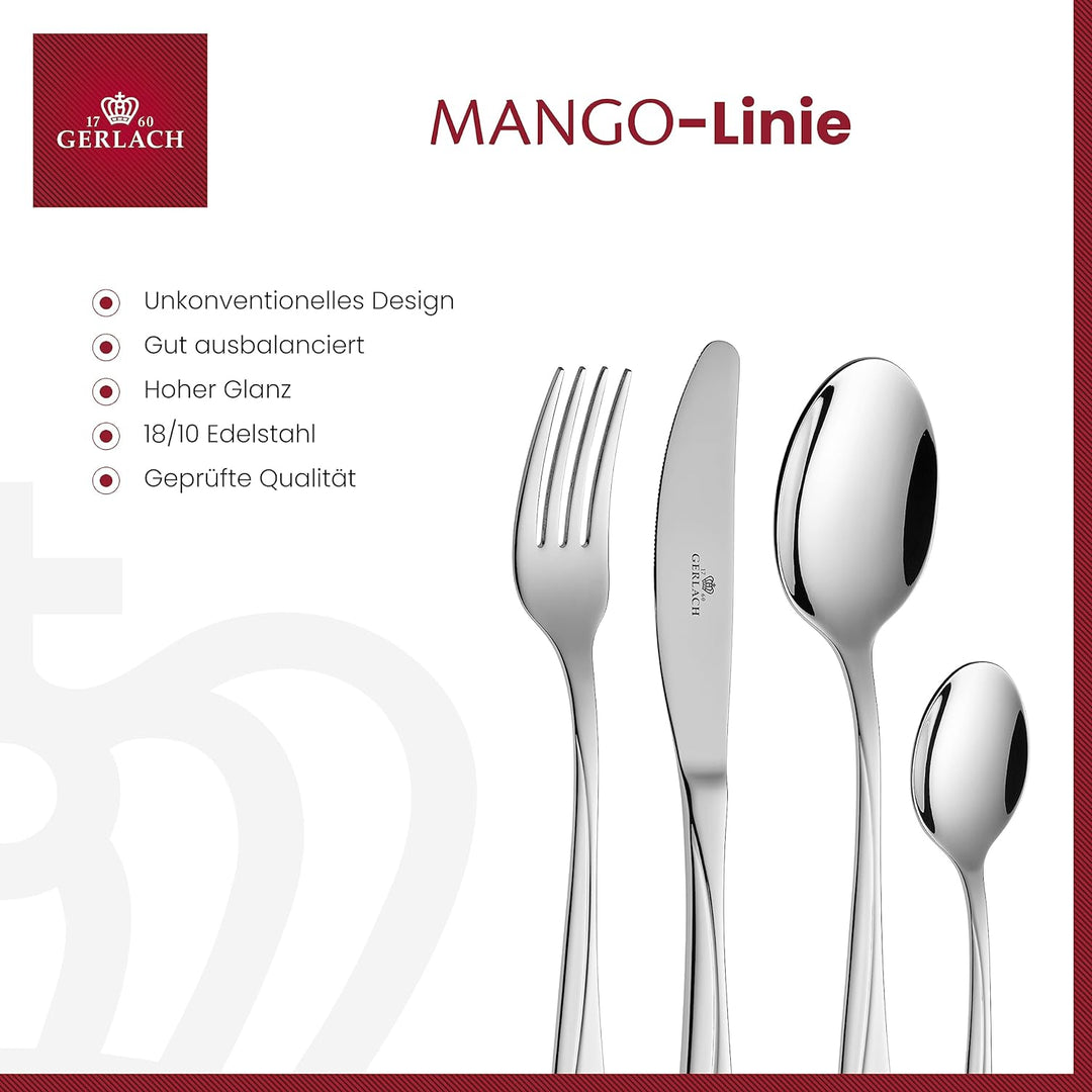 Gerlach Mango Besteck-Set 6 Personen Spülmaschinenfest Essbesteck Edelstahl Elegantes Besteck Messer