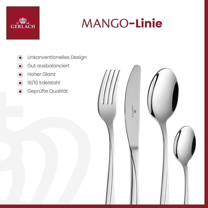 Gerlach Mango Besteck-Set 6 Personen Spülmaschinenfest Essbesteck Edelstahl Elegantes Besteck Messer
