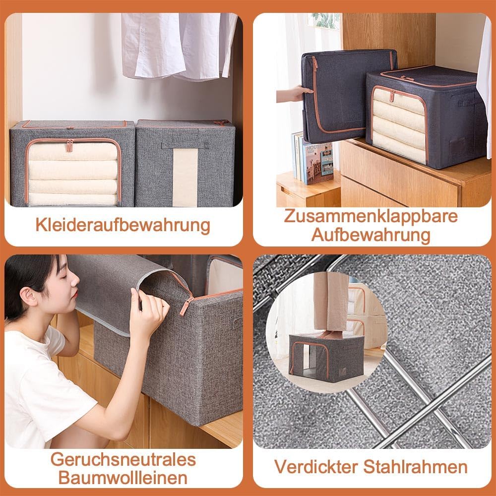3 Stück Aufbewahrungstasche mit Metallrahmen 24L - Stapelbare Aufbewahrungstasche für kleideraufbewa