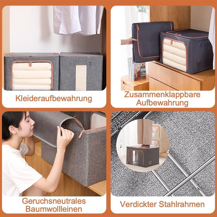 3 Stück Aufbewahrungstasche mit Metallrahmen 24L - Stapelbare Aufbewahrungstasche für kleideraufbewa