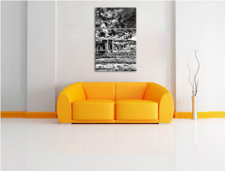 Pixxprint Monocrome, Mächtiges Monument Valley USA 3-Teiler Leinwandbild 120x80 Bild auf Leinwand