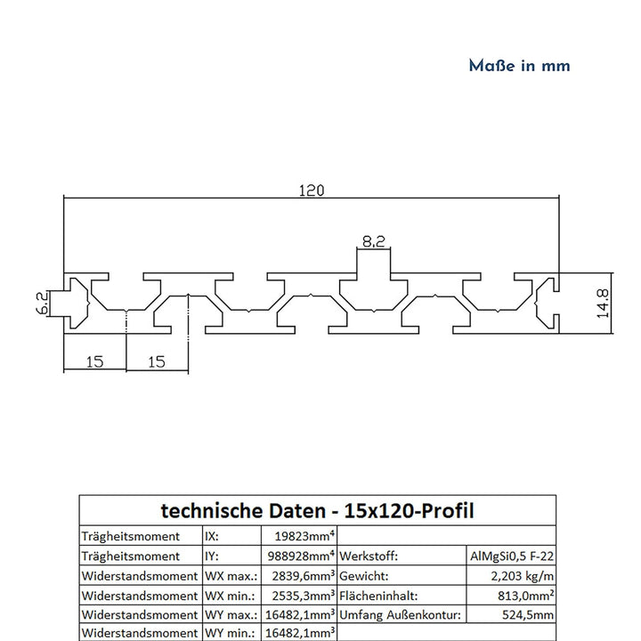 Alu Profil 15x120mm System-, Montage-, Konstruktionsprofil Nut 8-1000mm