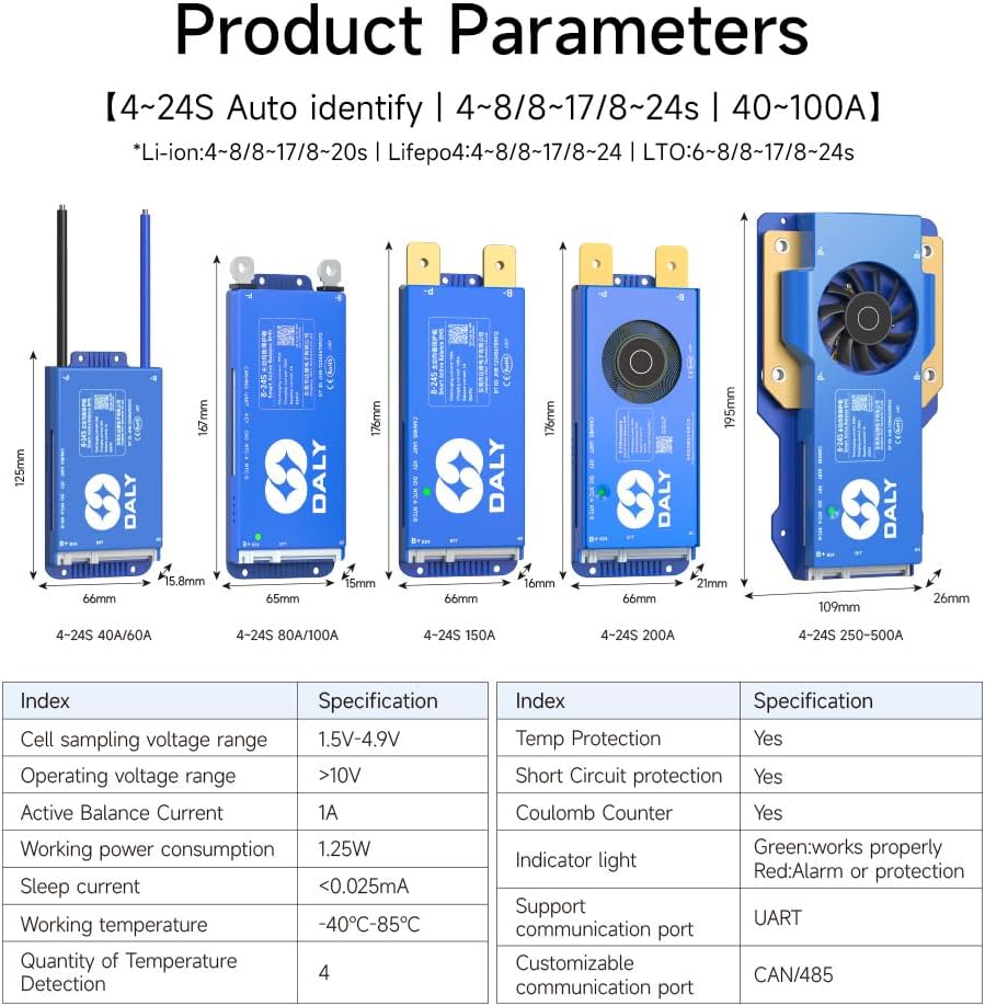 DALY BMS 12V 100A – 1A Active Balance Batteriemanagementsystem, integriertes Bluetooth für 4S LifePO