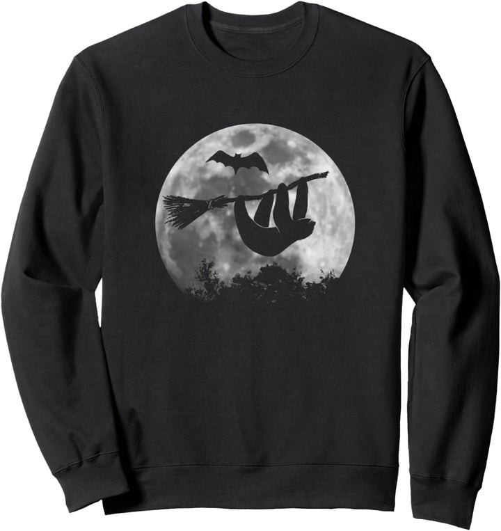 Faultier Hexe auf Hexenbesen Vollmond Halloween Sweatshirt