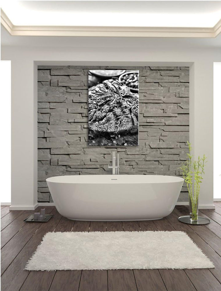 Pixxprint Leckeres Fleisch mit Rosmarin als Leinwandbild/Grösse: 100x70 cm/Wandbild/Kunstdruck/ferti