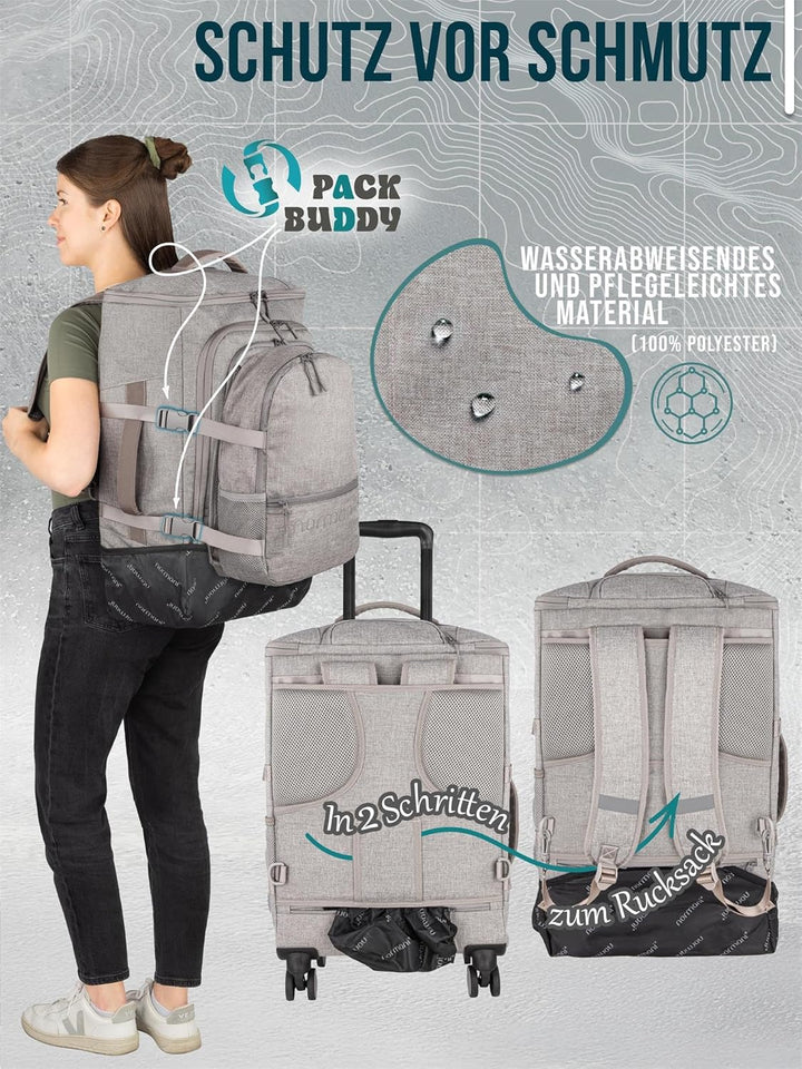 normani Reiseset Trolley mit Rucksackfunktion und kleiner Rucksack - 38 L Reisetrolley + 5 L Backpac