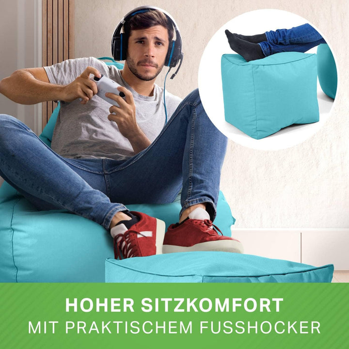 Green Bean 2er Set Sitzsack + Hocker - fertig befüllt - robust waschbar schmutzabweisend - Kinder &amp;