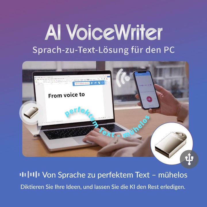 AI VoiceWriter - Smart Diktat &amp; AI Schreibassistent für Windows &amp; Mac | USB-Dongle &amp; mobile App für