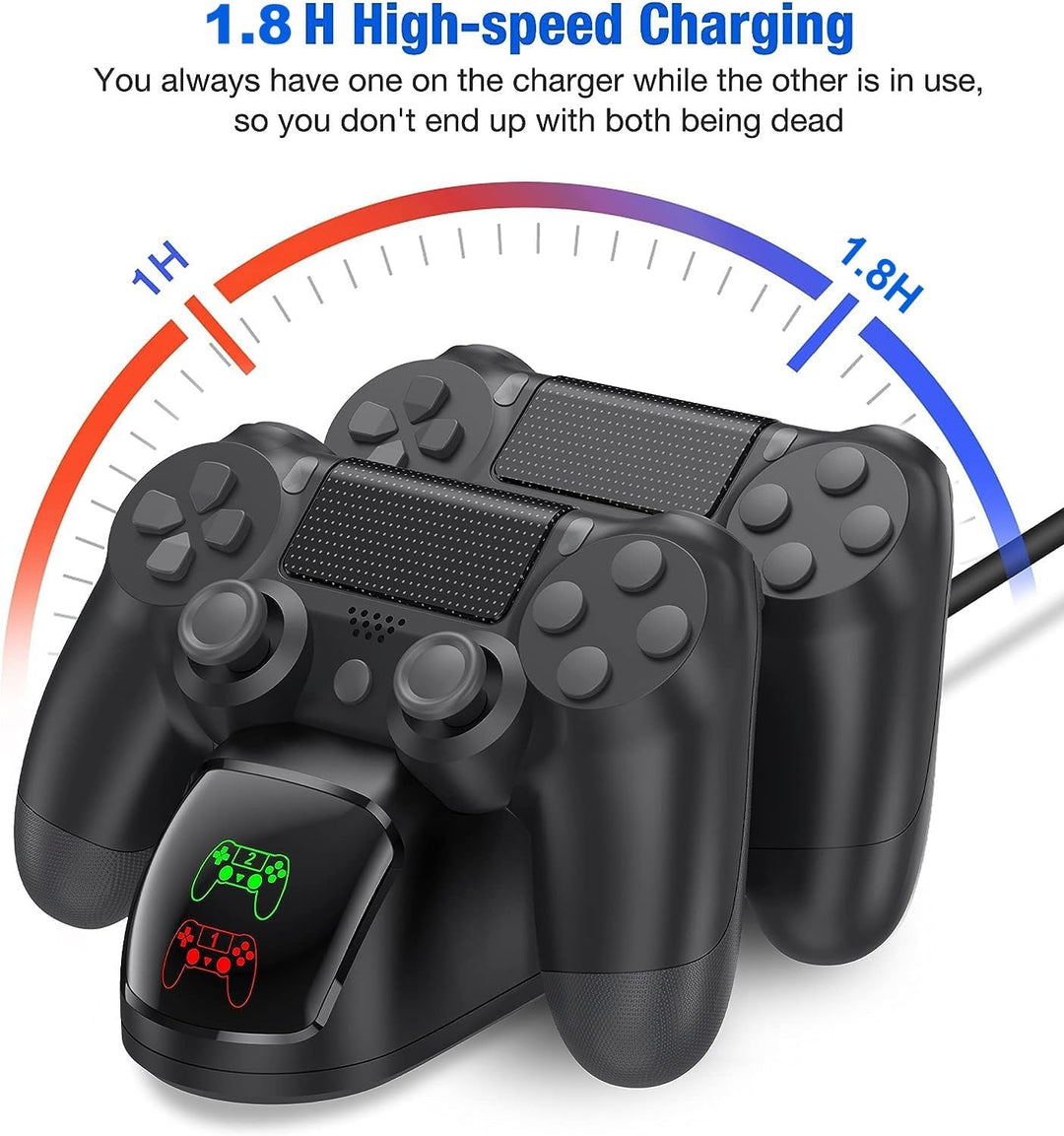 PS4-Controller-Ladestation mit Ladekabel, 1,8 Stunden Schnellladefunktion, PS4-Controller-Ladestatio