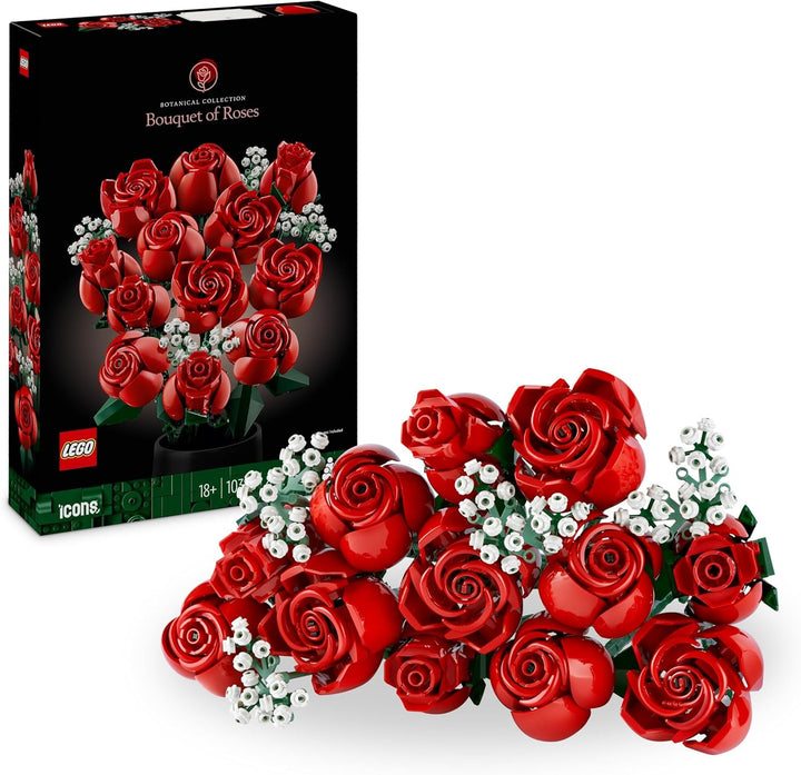 LEGO 10328 Icons Rosenstrauss, künstliche Blumen als Zimmer-Deko &amp; Icons Mini Pflanzen, 9 künstliche