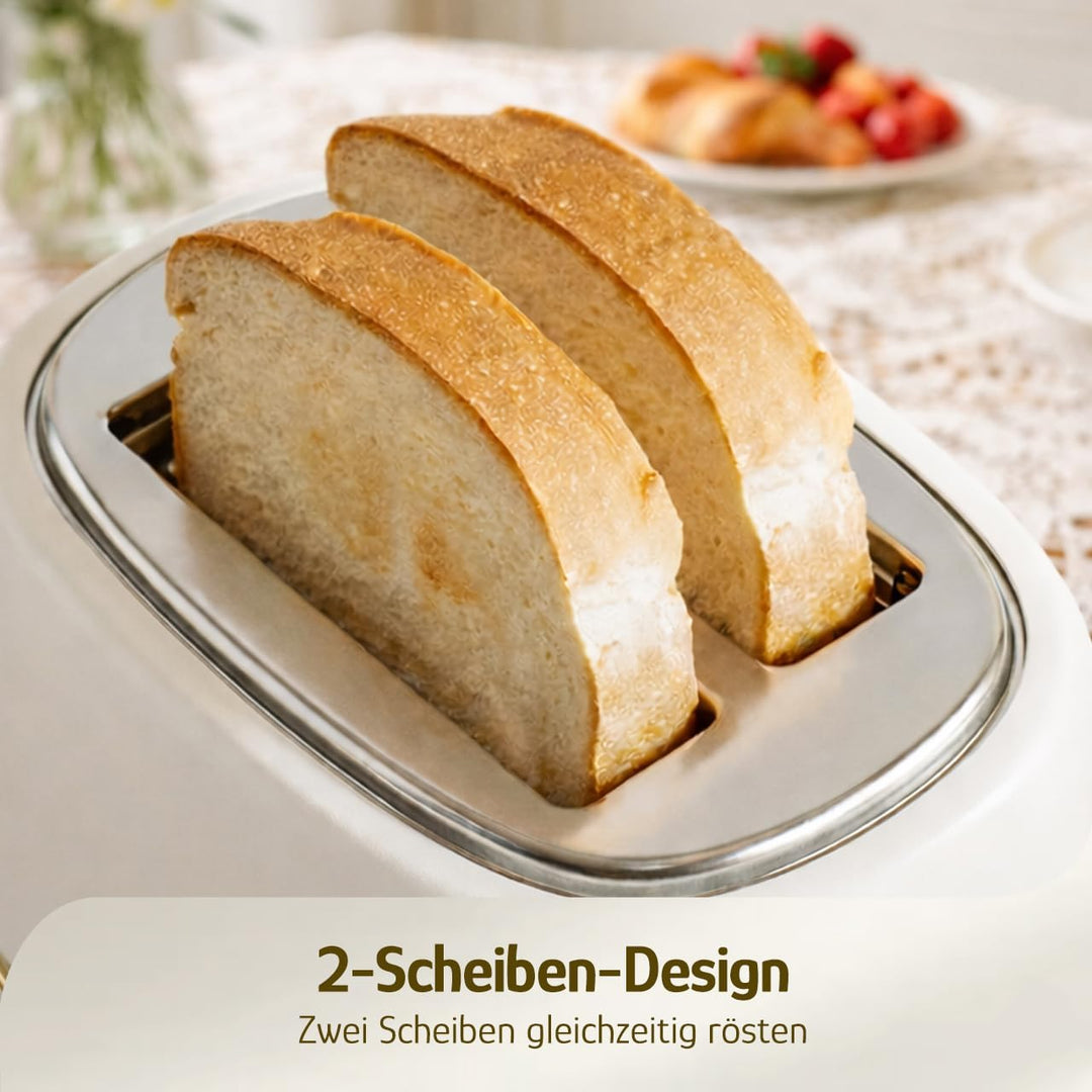 Hazel Quinn 2-Scheiben Retro-Toaster, 6 Bräunungsstufen, 3 Funktionen: Auftauen/Erwärmen/Abbrechen,