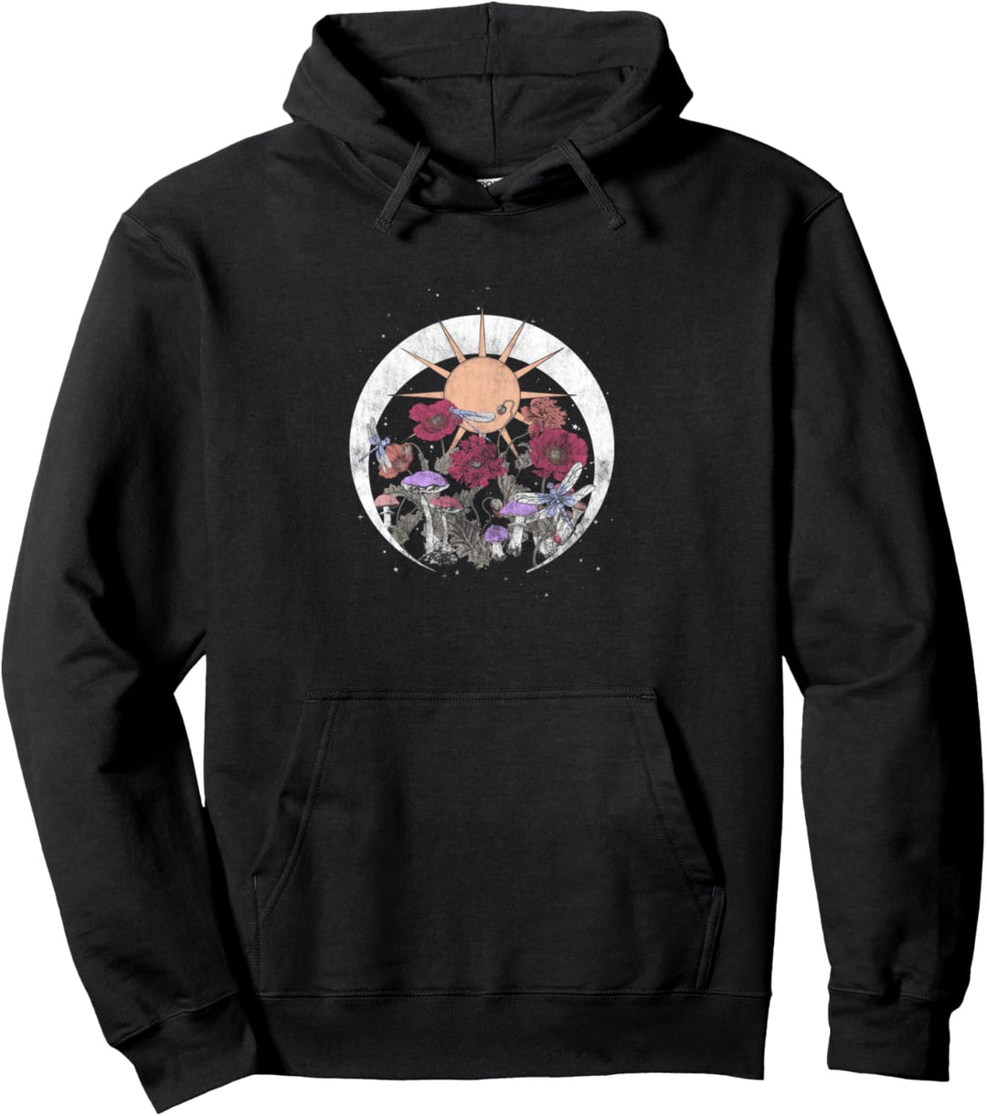 Flowers & Dragonflies Sun Moon Stars Pullover Hoodie