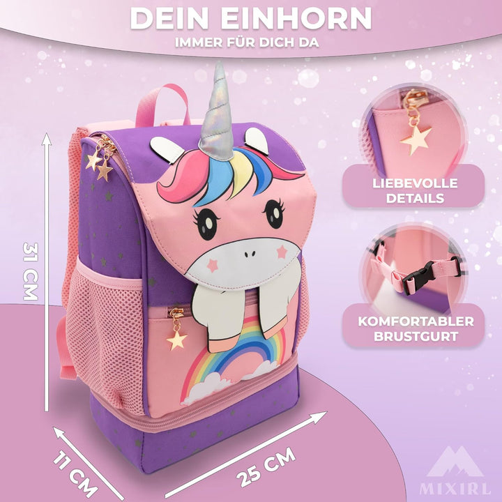 MIXIRL® Lässiger Kindergartenrucksack Mädchen &amp; Kleinkind Rucksack ab 2 Jahre hochwertiger Einhorn K
