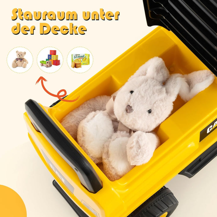 GOPLUS Kinder Sitzbagger, Kinderbagger mit Versteckter Stauraum, simulierte Fahrerkabine, Hupenknopf