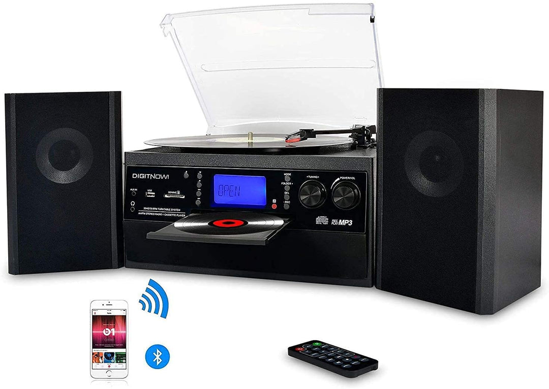 DIGITNOW! Plattenspieler mit Stereo Lautsprechern, Schallplattenspieler Kompaktanlage Stützen Blueto