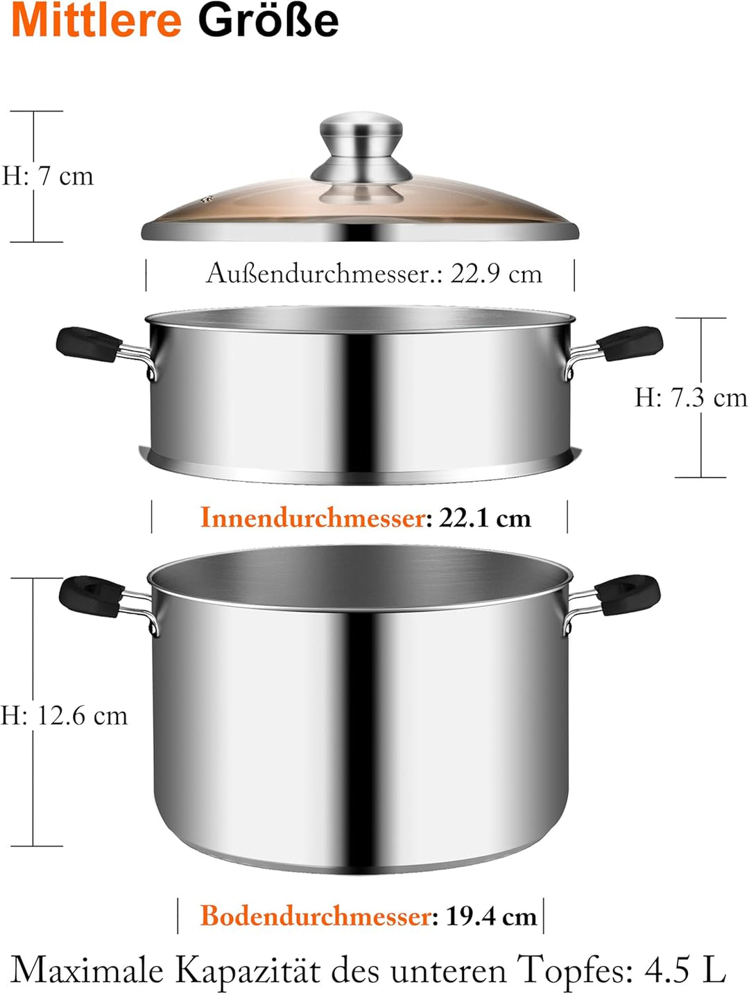 VENTION Kochtopf Dampfgarer Induktion, Couscoustopf 22 cm, 3,6 litres Induktion 22 Cm/3,6 L, Indukti