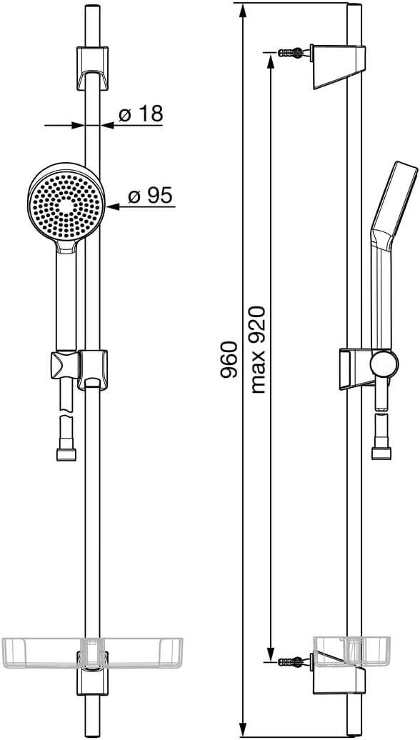 Hansa Wandstangenset / Brauseset Basicjet | + Wandstange, Montageset, Handbrause, Schlauch, Schieber