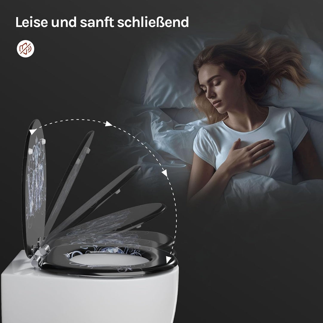 WOLTU #2 Premium WC-Sitz Toilettensitz mit Absenkautomatik, MDF Holzkern, Softclose Scharnier, Desgi