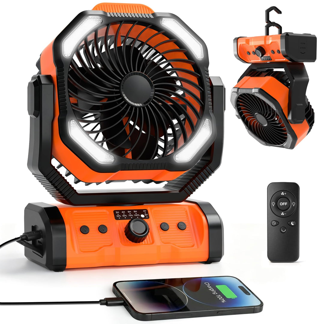 ELZO 20000mAh Camping Ventilator, Wiederaufladbarer Tischventilator USB Ventilator mit LED Licht &amp; H