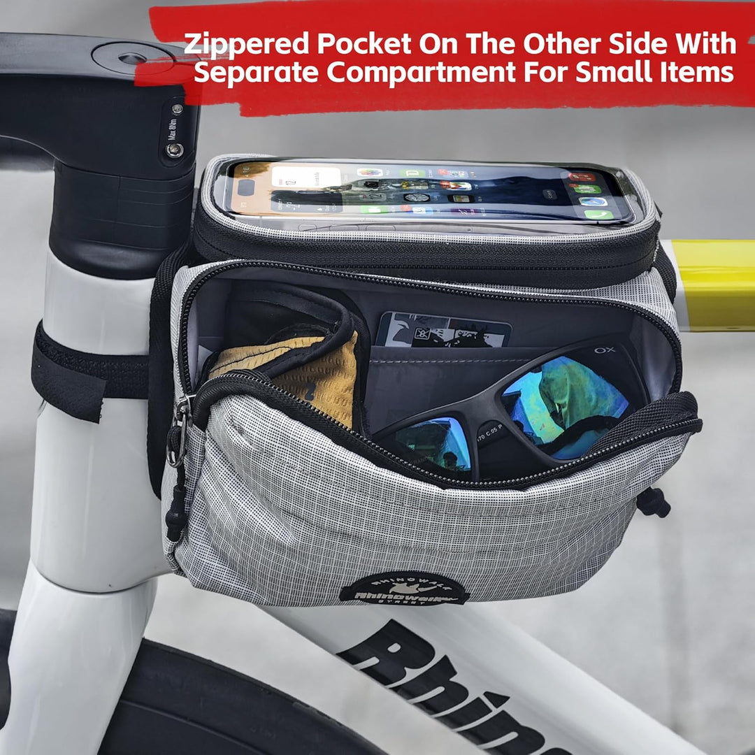 Rhinowalk Fahrrad Rahmentasche mit Handyhalter – wasserdichte Oberrohrtasche mit Regenschutz, Doppel